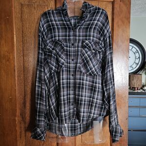 Sanctuary‎ Womens Medium Boyfriend Plaid Flannel Snap Down Adj. Slv. Shirt Top